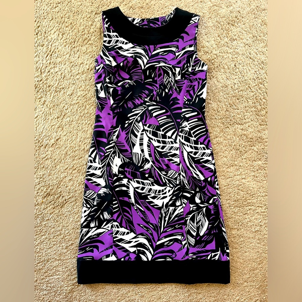 Alyx Limited Purple Blaxk and White Leaf Pattern Mini Dress